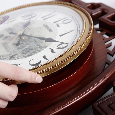 新中式实木双面挂钟客厅家用静音钟表时钟创意中国风艺术装饰挂表